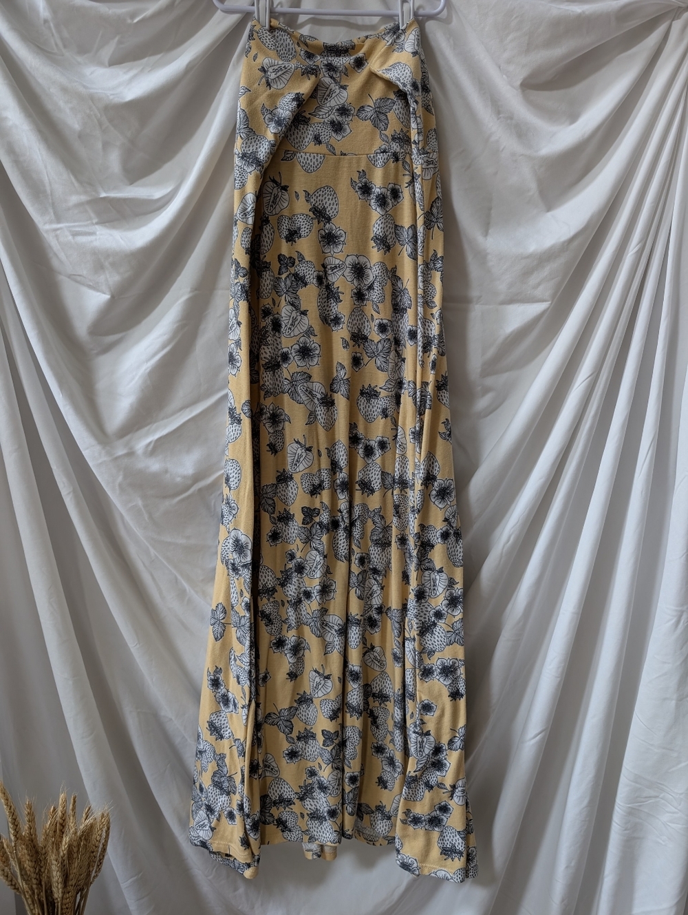 LuLaRoe Yellow With Black&White Strawberries Maxi Skirt